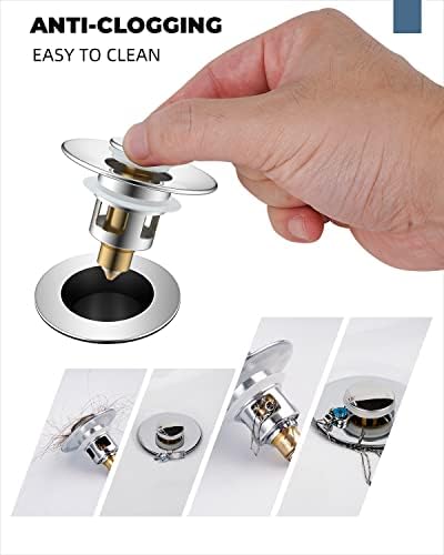 Hibbent All Metal Universal Bathroom Sink Stopper for 1.1''~2.3'' Basin, Pop Up Sink Drain Strainer, Brass Bullet Core Push Type Stopper, Stainless Steel Anti Clogging Drain Filter, Chrome - Image 3
