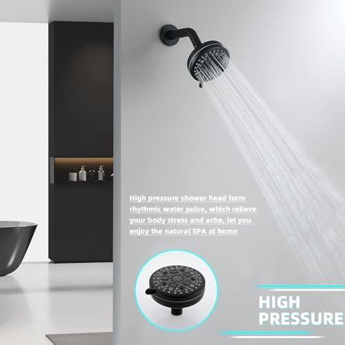 High Pressure Shower Head, 7-Spray Mode Adjustable Showerhead with 4-Inch Round Head, High Flow Handheld Shower for Low Water Pressure, Easy Install & Clean， Round Black - Image 2