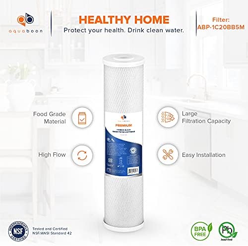 Aquaboon 5 Micron 20 x 4.5 Premium Whole House Water Filter Replacement Cartridge Carbon Block Chlorine Reduction for 1-Stage Water Filtration System 2 Pack - Image 3