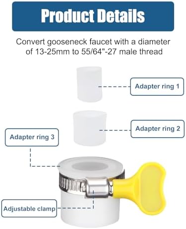 3 Pcs Adjustable Faucet Adapter Kit, Fits 13-25mm Outer Diameter Faucet. - Image 4