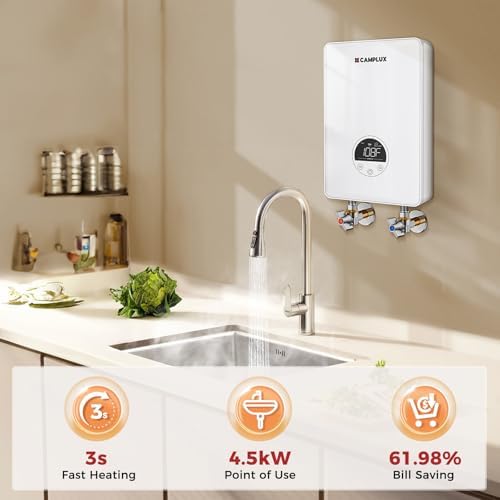 CAMPLUX Tankless Water Heater Electric 120V, 4500W Point of Use Instant Hot Water Heater, Save Space for Sink Wall Mounted LED Digital Display CSA Certified - Image 4