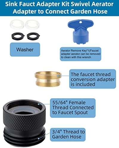 Hibbent Faucet to Garden Hose Adapter Kit, Female to Male Sink Brass Garden Hose Attachment with Washer & Aerator Key, Matte Black - Image 2