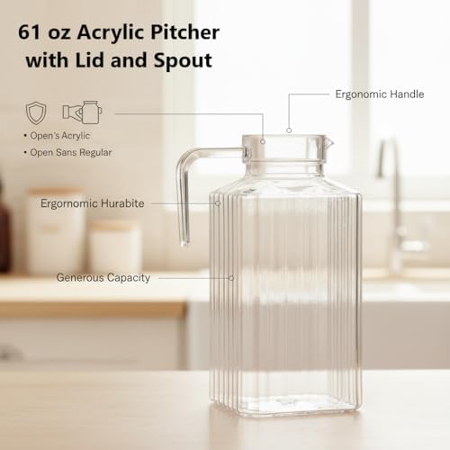 61 oz Acrylic Pitcher with Lid and Spout, 1800ml Large Hot/Cold Water Jug for Iced Tea Pitcher for Coffee, Juice Iced Tea Beverage Carafe with Lid for Family Gathering(1800ml) - Image 3