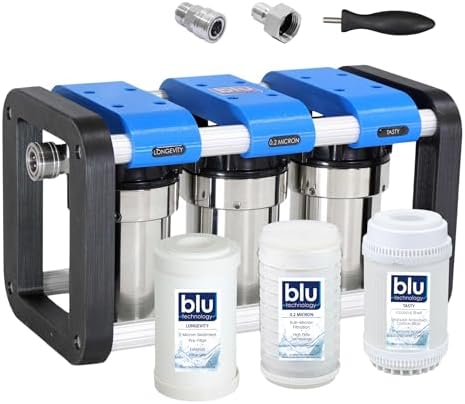 GoBluTech R3, RV Water Filter System, 0.2 Micron Filter for Campers with Compact 5-inch Filters, 3 Stage Premium Filtration System, for RVs, Vans, and Boats - US Veteran Owned by BLUTECHNOLOGY