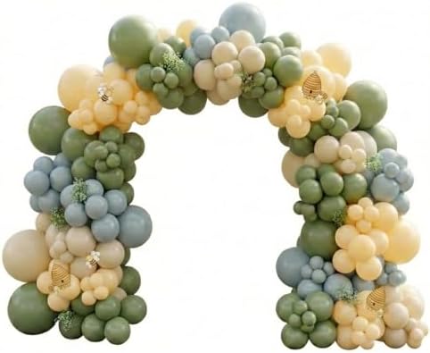 184Pcs Classic Cartoon Balloon Garland Arch Kit - Classic Bear Theme Party Decorations with Blue Yellow Sage Green Sand White Balloons for Baby Shower Girl Boy Birthday Party Decorations by Unknown