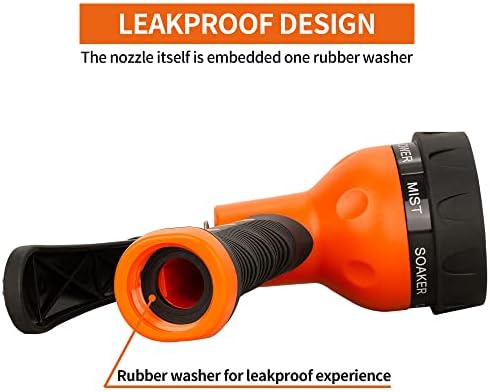 AUTOMAN-Garden-Hose-Nozzle,ABS Water Spray Nozzle with Heavy Duty 7 Adjustable Watering Patterns,Slip Resistant for Watering Plants,Lawn& Garden,Washing Cars,Cleaning,Showering Pets - Orange - Image 4
