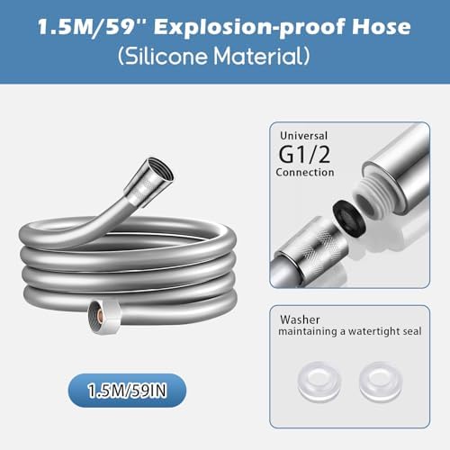 5+1 Mode High Pressure Replacement Silver RV Shower Head with Hose - Image 5