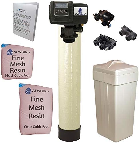 AFWFilters 1.5 Cubic Foot (48k) Whole Home Iron Pro Water Softener with Fine Mesh Resin, 1" Plastic MNPT Connection, and Almond Tanks by Abundant+Flow+Water+Systems