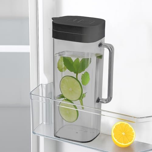SlimFit 2Quart (2 Liter) pitcher with lid, Water jug for fridge door, Black by KitchenPrima