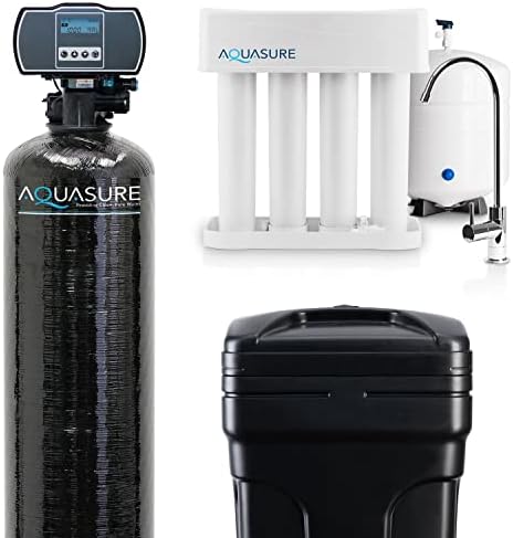 Aquasure 48,000 Grains Whole House Water Filter Bundle with Automatic Digital Metered Control Softener and 75 GPD RO Reverse Osmosis Drinking System | Removes Hardness | Ideal for 3-4 bathrooms by Aquasure