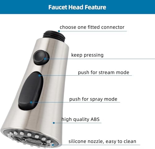 Universal Kitchen Faucet Head, 3 Modes, 15 Adapters Kit, Brushed Nickel - Image 4