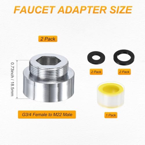 M METERXITY 2-Pack Faucet Adapter, G3/4 Female to M22 Male, for Kitchen - Image 3