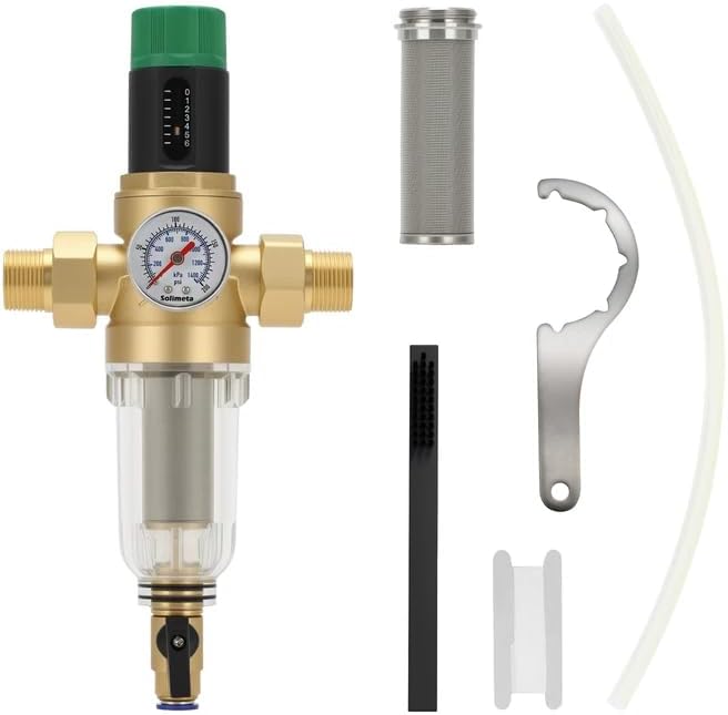 Spin Down Sediment Filter with Pressure Reducer and Pressure Gauge, 50/100 Micron Precision, 3/4"NPT by HOME