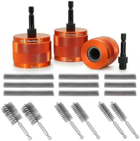 1/2" & 3/4" & 1" Metal Copper Pipe Cleaner,with 9PCS Replacement Brushes by Swozzto