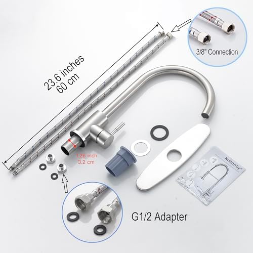 Single Handle High Arc Brushed Nickel Kitchen Faucet Stainless Steel Commercial Single Hole Kitchen Sink Faucet, Modern One Hole Bar Sink Faucet with Deck Plate - Image 3