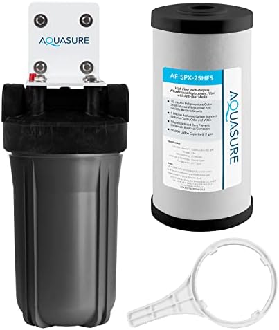 Aquasure Fortitude V2 Series Whole House Multi-Purpose Sediment/Carbon/Siliphos Anti-Rust & Scale Inhibiting Water Filter System, Small Size | Reduces Chlorine, Taste & More (AS-FS-25SPX) by Aquasure