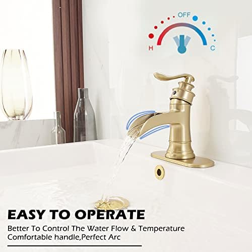 BWE Brass Gold Waterfall Sink Faucet for Modern & Traditional Bathroom - Image 3