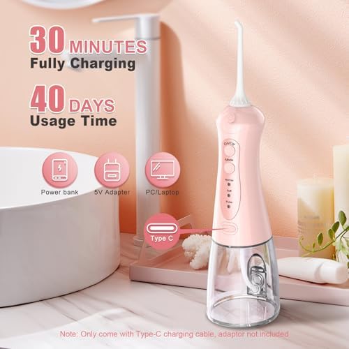 Nicefeel Water Flosser, Portable Water Flosser Cordless for Teeth, Orthodontic, Braces, Sensitive Gums, 5 Jet Tips & 3 Modes, Travel Oral Irrigator Rechargeable with 300ML Water Tank, IPX7 Waterproof - Image 6
