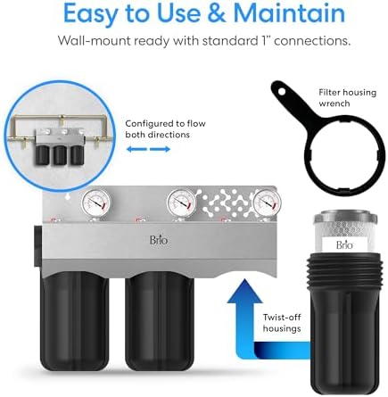 Brio Whole House Water Filter System w/Gauges | 3 Stage Fast-Flow Filtration (5 Micron Sediment, Carbon GAC, CTO Carbon Block) 4.5" x 10" Filters | Improves Taste, Protects Home Appliances | 720 GPH - Image 7
