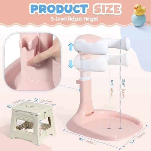 Orzbow Collapsible Baby Shower Stand with Chair, Adjustable Height, Pink - Image 2