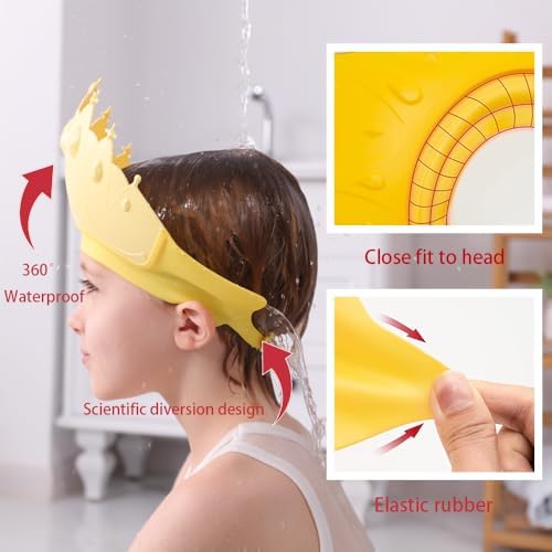 Baby Shower Cap Shield, Baby bath set shower cap, Visor Hat for Eye and Ear Protection for 0-9 Years Old Children,Cute Crown Shape Makes the Baby Bath More Fun (Yellow) - Image 3