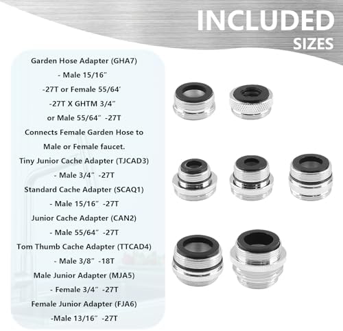 7 Piece Faucet Adapter Kits, Kitchen Brass Male & Female Aerator Adapters for Water Filter, Standard Hose，Garden Hose via Diverter - Image 2