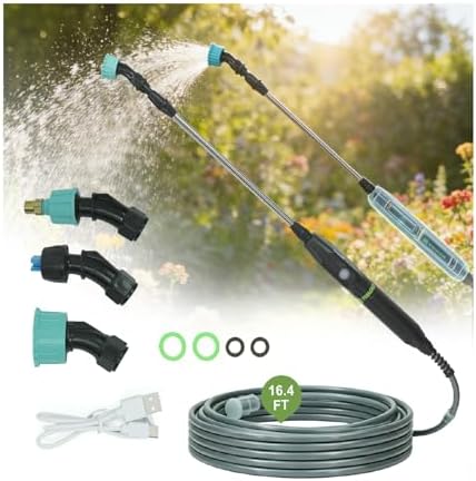 22.1'' Electric Sprayer Wand, Adjustable Nozzle, 16.4FT Hose, Upgrade Rechargeable Battery ensure Long Runtime, Lightweight Cordless Wand for Weed Control & Plant Watering by PinaGray