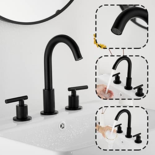 Black Bathroom Faucet 2-Handles 3 Holes 360 Swivel Spout Widespread Bathroom Sink Faucet with Pop Up Drain - Image 4