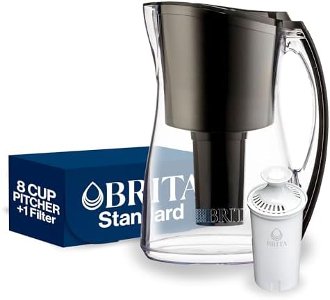 Brita Medium 8 Cup Water Filter Pitcher with 1 Standard Filter, BPA Free – Marina, Black by Brita