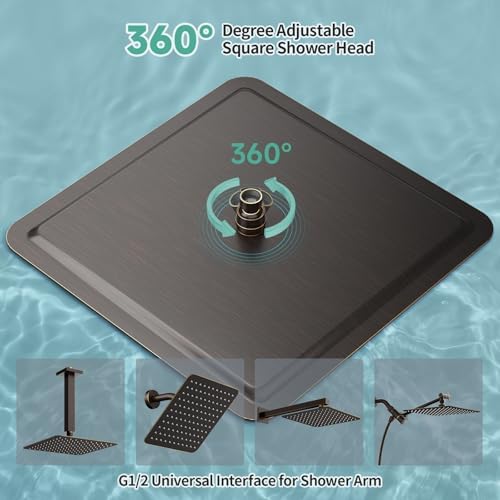 SR SUN RISE Luxury 16 Inch Extra Large Square Stainless Steel Shower Head High Pressure Rainfall Showerhead Ultra Thin Water Saving Oil Rubbed Bronze 2.5 Gpm - Image 6