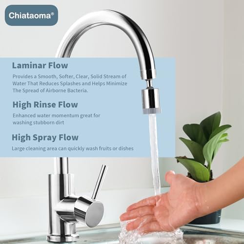 Swivel Faucet Aerator,3-function Faucet Nozzle,360° Big Angle Rotate Kitchen Sink Faucet Attachment,Faucet Extender for Kitchen 55/64 inch Female Thread,Kitchen Sink Aerator Chrome - Image 4