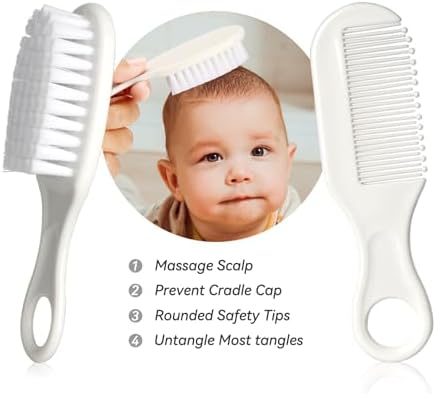Baby Grooming Kit, Infant Safety Care Set with Hair Brush Comb Nail Clipper Nasal Aspirator,Baby Essentials Kit for Newborn Girls Boys (White) - Image 2