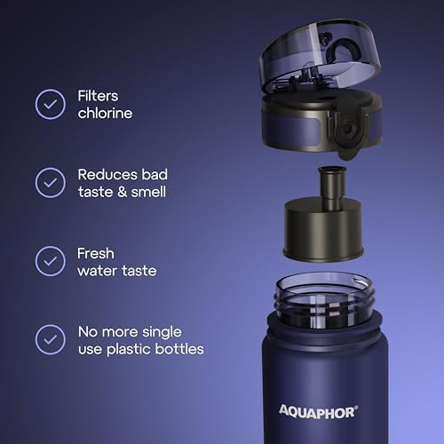 AQUAPHOR City Water Filter Bottle 17 oz | Reusable & Portable Filtered Water Bottle | BPA-Free | Perfect for Camping, Travel, Indoor & Outdoor Use | Navy Blue - Image 3