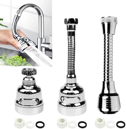 3 Pieces Kitchen Tap Head Fucet Aerator, 360 Degree Rotatable 3 Mode Adjustable Faucet Extender Kitchen Faucet Head Replacement for Bathroom Kitchen by Unknown