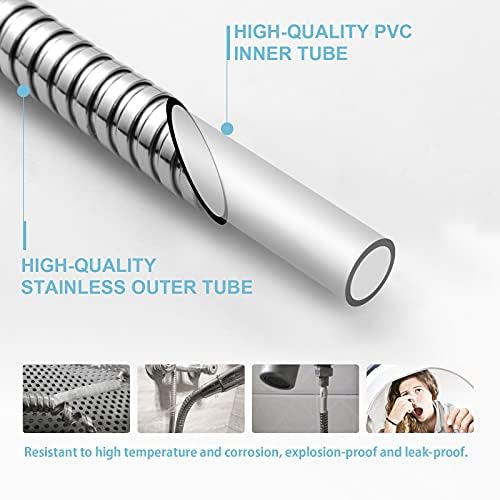 OFFO Shower Hose, 100 in Kink Free Stainless Steel Shower Hose Attachment Electroplating Handheld Shower Head Hose Flex Hoses Extension with Brass Insert & Nut for Pet Bathing Cleaning,Chrome - Image 5