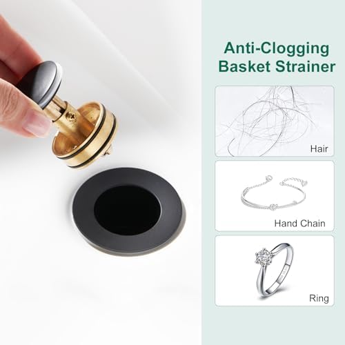 CREA Black Bathroom Drain Stopper, Pop Up Sink Drain with Overflow, Vessel Sink Drain Plug with Anti-Clogging Strainer, All Metal Stainless Steel - Image 4