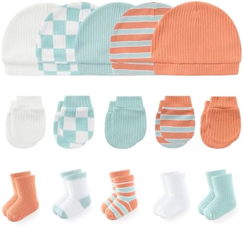 MAMIMAKA Newborn Baby Boy Girl Caps Mittens Socks Set Cotton Baby Essentials Accessories (Hats+Gloves+Socks) by MAMIMAKA