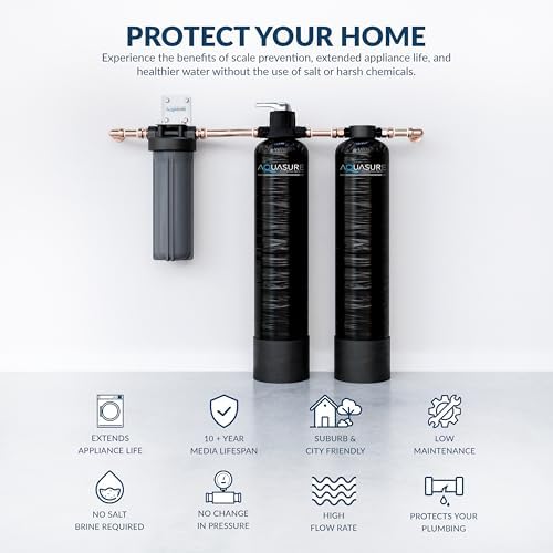Aquasure Serene Lite 800K Gallons Whole House Salt-Free Water Conditioner/Descaler Bundle with Pleated Sediment Filter and GAC/KDF55 Treatment System for 1-3 Bathrooms | Removes 99% of Contaminants - Image 3