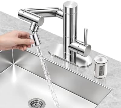 Frizzlife MF1080-S Bathroom Sink Faucet and Kitchen Sink Faucet, Built-in Carbon Block Filter, NSF/ANSI 372 Certified, 1080° Rotatable, Single Hole Single Handle, Stream/Spray, 304 Stainless Steel by FRIZZLIFE