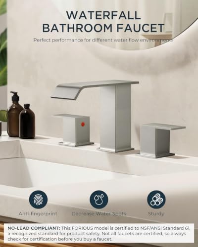FORIOUS Bathroom Faucet 3 Hole 8" Widespread Sink Faucets Brushed Nickel - Image 5