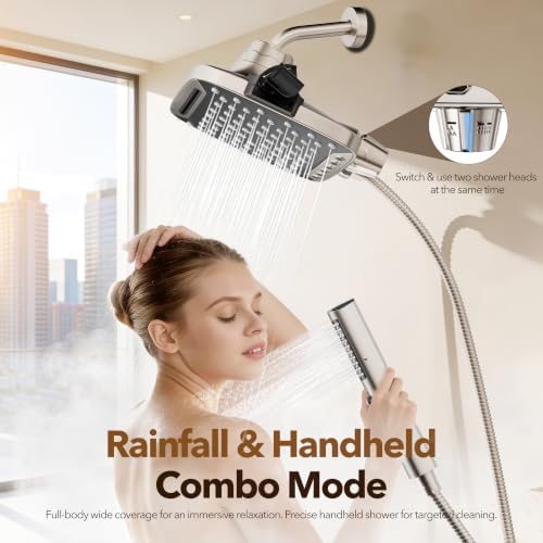 JDO High Pressure Rain Shower Head with Handheld Spray Brushed Nickel - Image 4