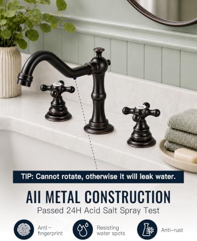 gotonovo Bathroom Faucet 3 Hole Vintage,Oil Rubbed Bronze,Script Font Label - Image 2