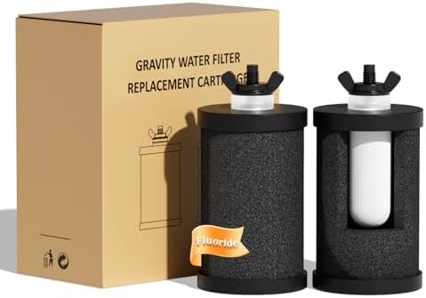 Purewell PF-1-FL Upgraded 4-Stage Composite Carbon and Fluoride Reduction Filters, Compatible with Berlkey® Big+, ProOne® Big+ Gravity Water Filter Systems and Purewell Systems (2 Pack, K Series) by Purewell