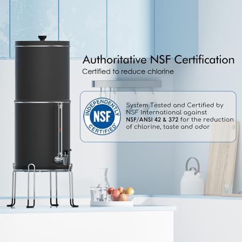 Purewell 3-Stage 0.01μm Ultra-Filtration Gravity Water Filter System, 304 Stainless Steel Countertop System with 2 Filters, Metal Water Level Spigot and Stand, Reduce 99% Chlorine, 2.25G, PW-OB-K - Image 3