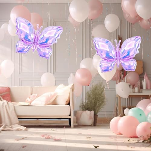 Iridescent Butterfly Balloon Colorful Butterfly Balloons Theme Birthday Party For Birthday, Wedding, Baby Shower, Summer Themed Party Decoration - Image 5