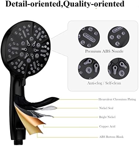 Matt Black Shower Head with Handheld Spray High Pressure-Multifunction Strong Flow Rain Massage Showerhead with Extra long Hose and Adjustable Overhead Holder – La Mejor Regaderas Modernas Para Ducha - Image 3