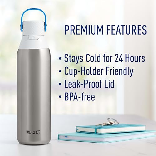 Brita Stainless Steel Premium Filtering Water Bottle, BPA-Free, Reusable, Insulated, Replaces 300 Plastic Water Bottles, Filter Lasts 2 Months or 40 Gallons, Includes 1 Filter, Stainless - 20 oz. - Image 4