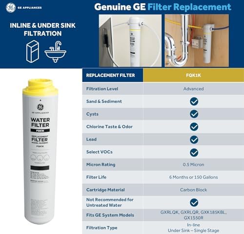GE Under Sink Water Filter Replacement, Reduces Sediment, Rust & Other Impurities from Water, Easy Install, Fits GXRLQK Filtration System, Replace Every 6 Months, FQK1K - Image 6