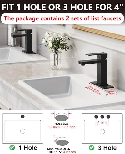 Midanya Bathroom Faucets 1 Hole Single Handle,Matte Black,2 Pack - Image 2
