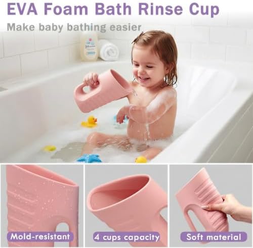 Babylush Baby Bath Rinse Cup & Rinser – 1000ml Soft EVA, 0.3lb Lightweight, BPA-Free Bath Water Pourer, Baby Bath Pitcher, Shower Cup for Kids (Coral Pink) - Image 3